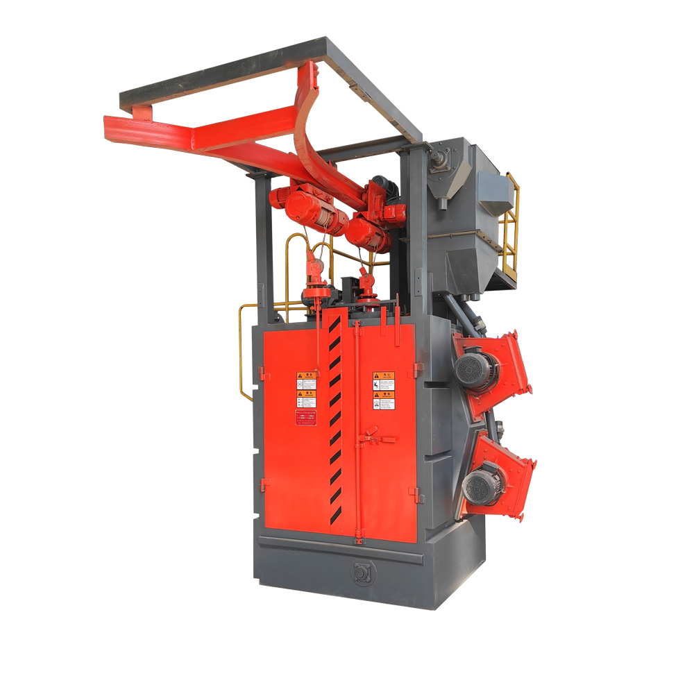 How a typical hook type shot blasting machine operates